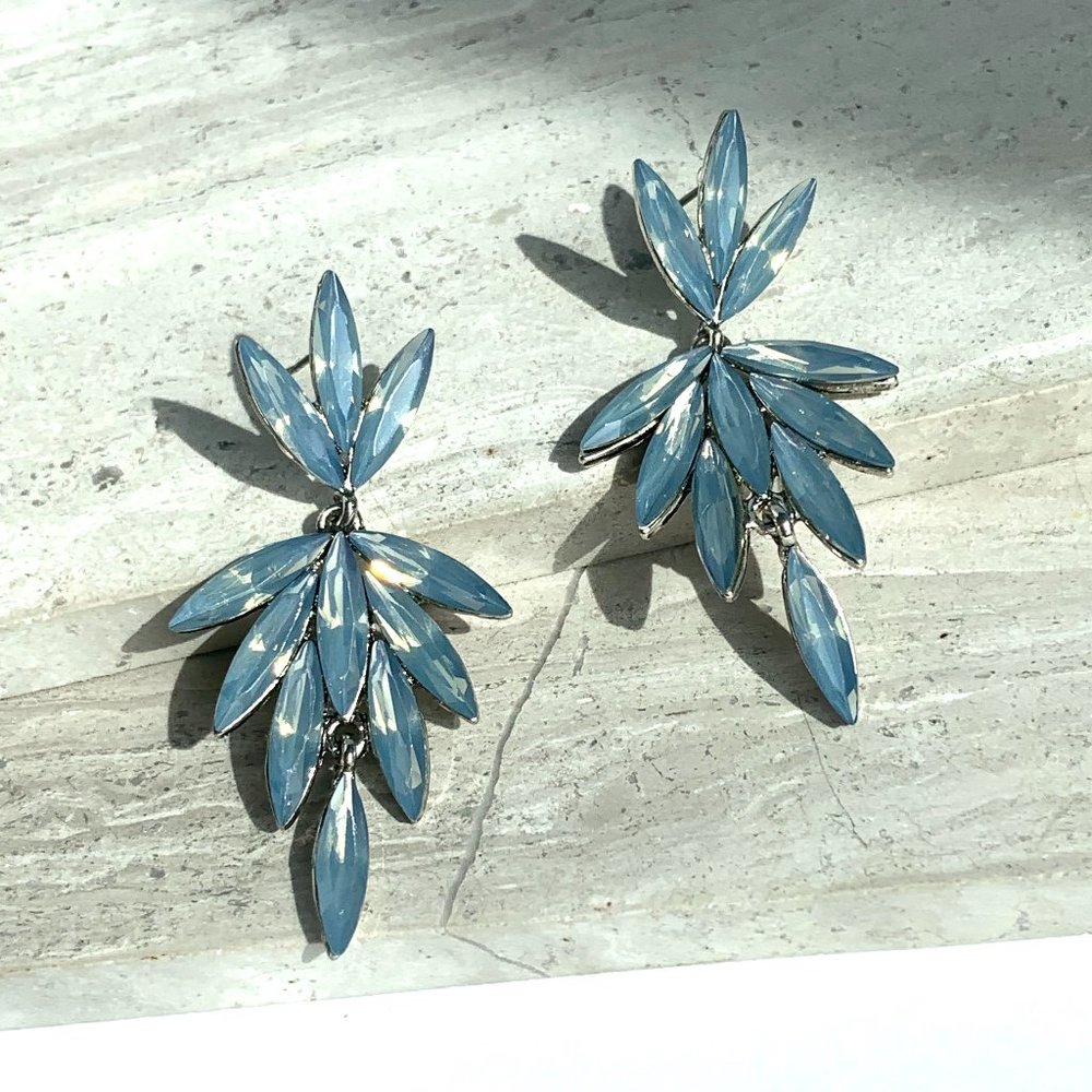 NEW ~ Anthropologie Blue Opal Embellished double drop Earrings - Picture 1 of 9
